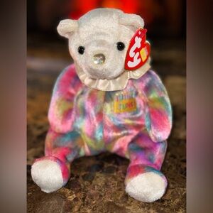 🎉 TY Birthday Beanie Baby June Bear Pearl Rainbow Sparkle Plush